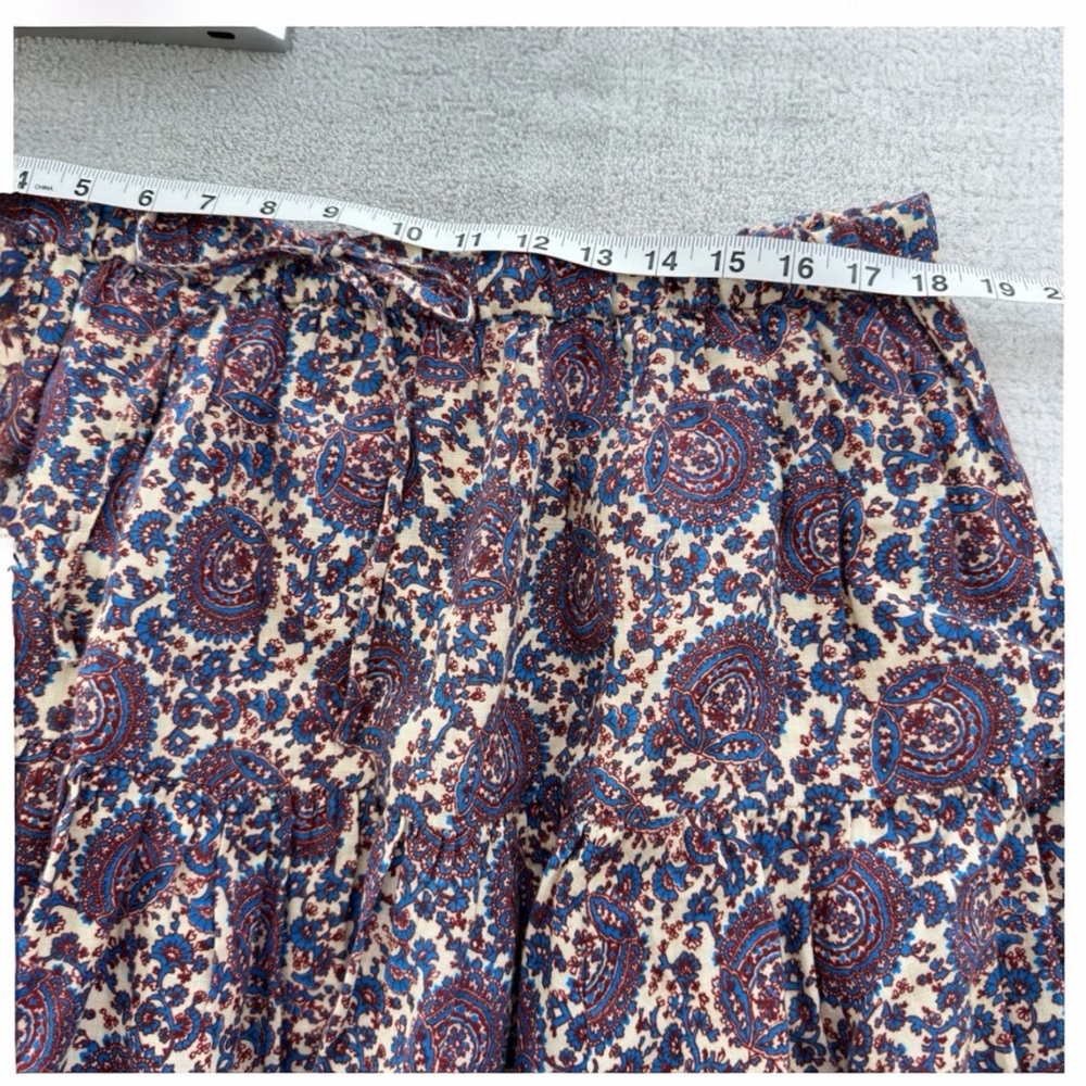 J.Crew NWOT Linen Paisley Mini Skirt Blue Ivory Boho Tiered Flowy Size XL - Picture 12 of 16